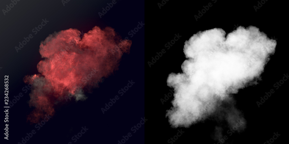 Poster Large explosion with black smoke in dark plus alpha channel. 3d rendering