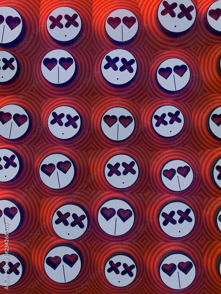 Aufkleber Abstract colored cartoon faces background 3d rendering. Colorful sign pattern. 3d rendering.