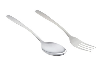 Spoon and fork isolate on white
