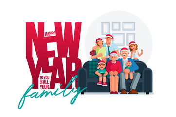 The whole family together in the new year design template..