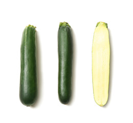 Fresh zucchinis on white background