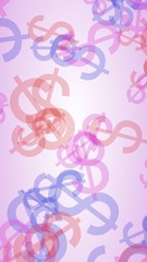 Multicolored translucent dollar signs on white background. Vertical image orientation. 3D illustration