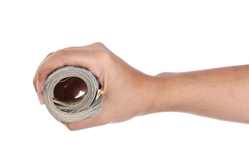 Woman hand holding dollar bill isolated on white background