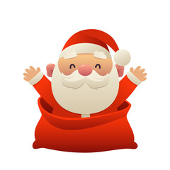 Cute cartoon Santa Claus in bag merry christmas and happy new year