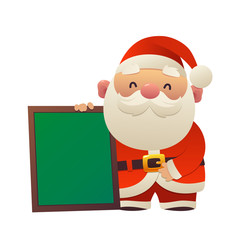 Cartoon cute Santa Claus with message board isolated