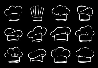 hand drawn set of chef and cook hats