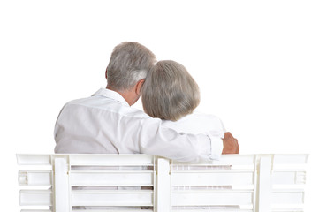 Obraz premium Portrait of beautiful senior couple posing on white background