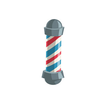 Barber shop striped pole. Cartoo trendy flat design vector illustration. Barber and hairdresser symbol. Isolated on white background.