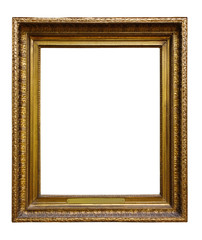 Picture gold wooden frame for design on white  background