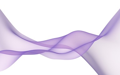 Abstract purple wave. Blue scarf. Bright purple ribbon on white background. Abstract smoke. Raster air background. Vertical image orientation. 3D illustration