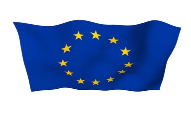 Slightly waving flag of the European Union isolated on white background, 3D rendering. Symbol of Europe. 3D illustration