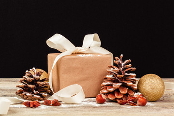 Christmas table decor with a gift box