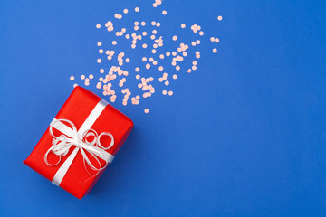 Flat lay composition with beautiful gift box