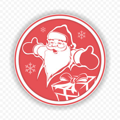 Christmas round sign with Santa Claus and box, design element
