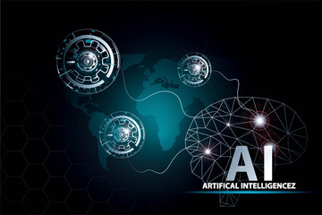 Artificial Intelligence Global communication network and AI concept.