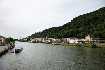 Cruises riding in Rhine and Neckar river bring passengers visit and looking Heidelberg old town, Germany