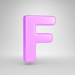 Glossy pink bubble gum letter F uppercase isolated on white background