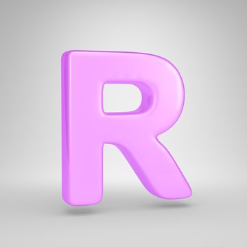 Glossy pink bubble gum letter R uppercase isolated on white background