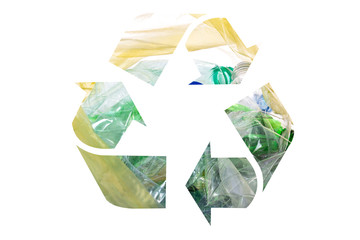 Composite image of an environmental conservation and recycle sign on a white background