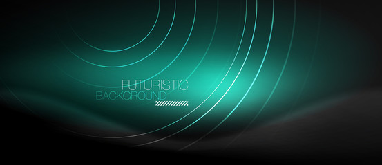 Dark abstract background with glowing neon circles