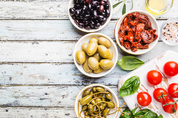 Mediterranean snack assortment.