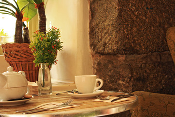 Armchair and table in cafeteria
