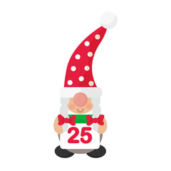 cartoon christmas gnome girl with christmas calendar