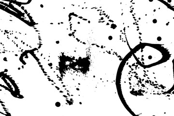 Ink grunge drops texture. Black hand drawn splashes and stains on white background.