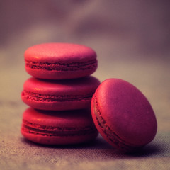 Strawberry macarons close-up photo