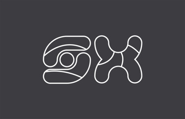 alphabet letter sx s x combination black white logo company icon design