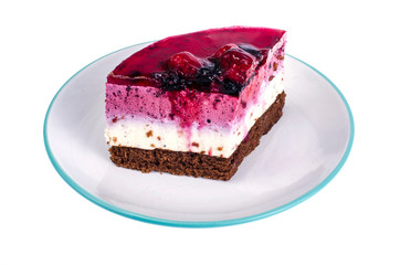 Piece of cake with berries and jelly