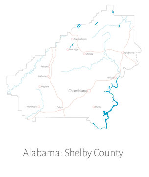 Detailed map of Shelby County in Alabama, USA