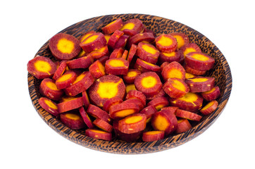 Slices of chopped raw red carrots