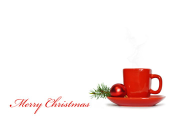 Christmas card with Christmas coffee isolated on white