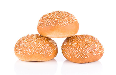 group of sandwich bun with sesame seeds isolated on white background