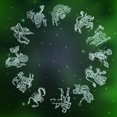 set with signs of zodiac