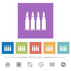 Four bullets flat white icons in square backgrounds