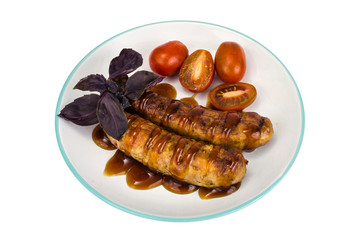 Grilled sausages with sauce