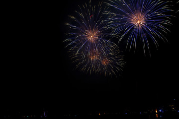 Fototapeta na wymiar Fireworks in Geneve. Nice shanny sky. Celebration