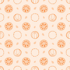 Seamless vector pattern with Christmas elements, clove and orange on shabby background.