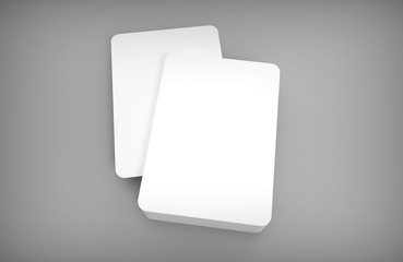 Poker blank card deck with one card in the middle. Mockup on gray desk. 3D rendering