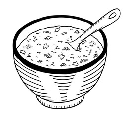 Simple hand drawn doodle of a bowl of soup