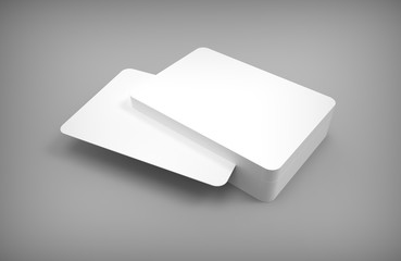 Poker blank card deck with one card in the middle. Mockup on gray desk. 3D rendering