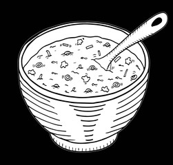 Simple hand drawn doodle of a bowl of soup