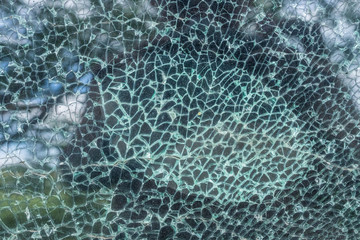 Selective focus image on Broken car windshield. Accident of car. Broken glass texture. Isolated realistic cracked glass effect, concept element.