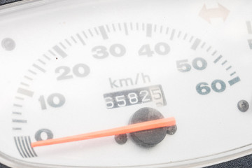 Motorcycle speedometer closeup view