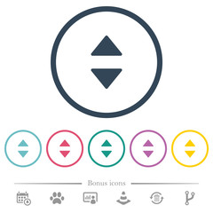 Vertical control arrows flat color icons in round outlines