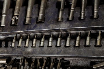 Obraz na płótnie Canvas Closeup top view of set metallic tools kit, home workshop garage concept.