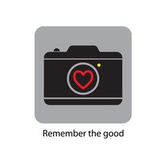 ypography slogan. Icon - a camera with a heart. Vector illustration