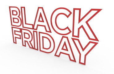 Red glass isolated Black Friday sign on white background. 3D rendering